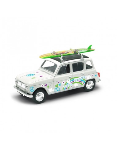 Voiture miniature 4L Blanche avec surf  1/40