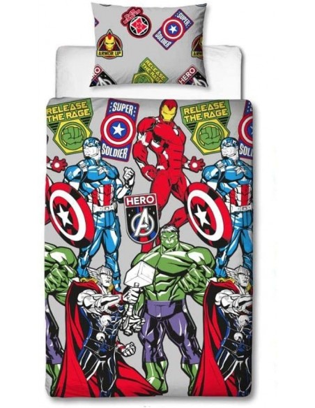 Housse de Couette Avengers Captain America, Thor, Hulk et Iron Man Housse de Couette Avengers Captain America, Thor, Hulk et Iron Man