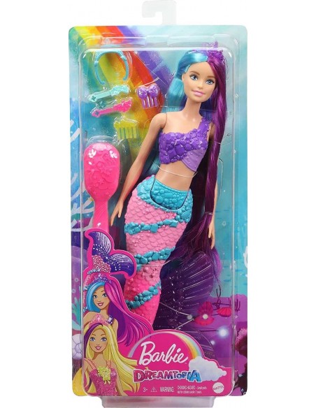 Barbie poupée Sirène Cheveux Longs Fantastiques bicolores avec brosse