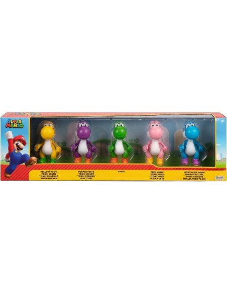 Coffret 5 Figurines super Mario, Yoshi vert,jaune,bleu,rose et violet