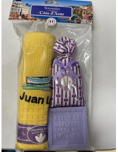 Set Lavande,torchon Jaune,savon Juan les pins
