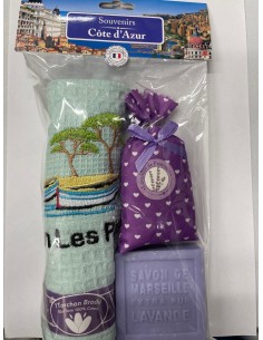 Set Lavande,torchon Vert pale,savon Juan les pins