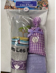 Set Lavande,torchon gris,savon Juan les pins