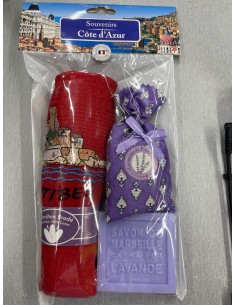 Set Lavande,torchon rouge Antibes,savon lavande