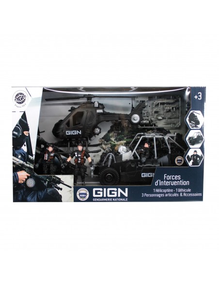 Coffret de figurines GIGN avec hélicoptère + véhicule