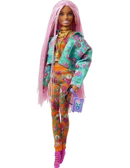 Coffret poupée Barbie extra Cheveux tressés Roses, Look Tendance